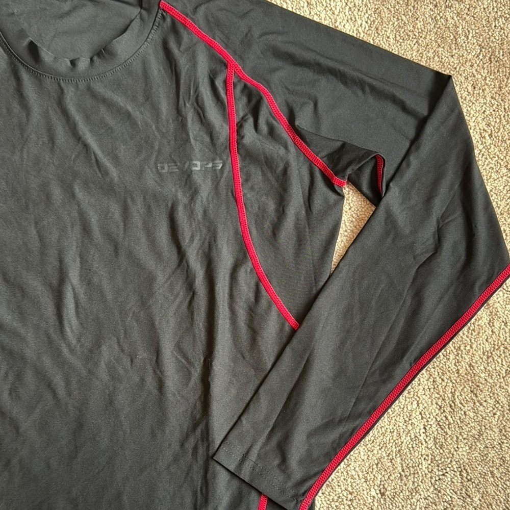 Black Long Sleeve Athletic Shirt with Red Accents - Picture 3 of 5